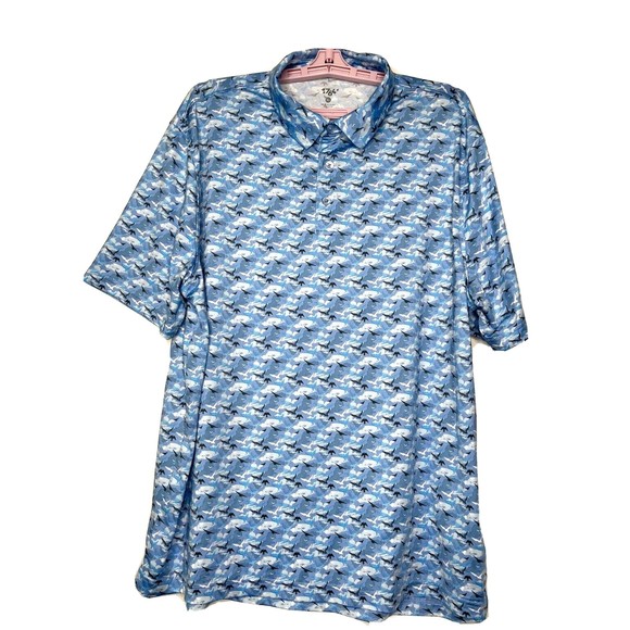 1764 Flock of Birds Men's Short Sleeve Golf Polo Shirt - Light Blue - Size XL - Picture 2 of 8
